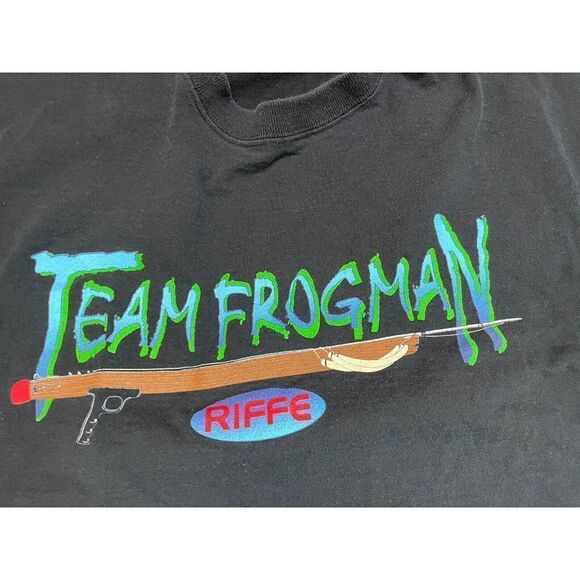 VINTAGE Team Frogman Hunting Fish Graphic T-shirt Men XL Black Short Sleeve - Picture 2 of 6